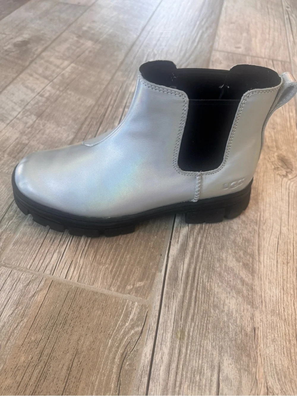 UGG Kids Iridescent Silver Chelsea Boots with Black Lug Sole